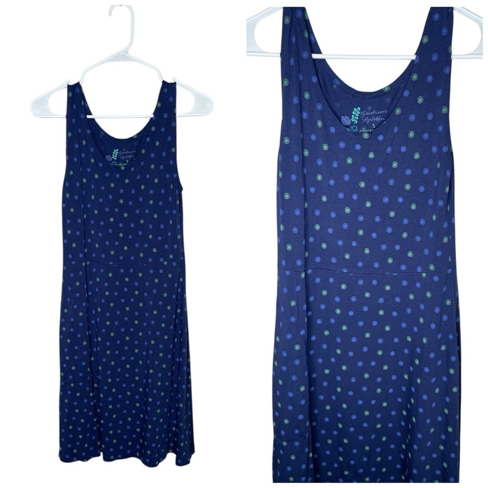 Gudrun Sjoden Navy Polka Dot Sleeveless 100% Modal Dress Size Small One Pocket